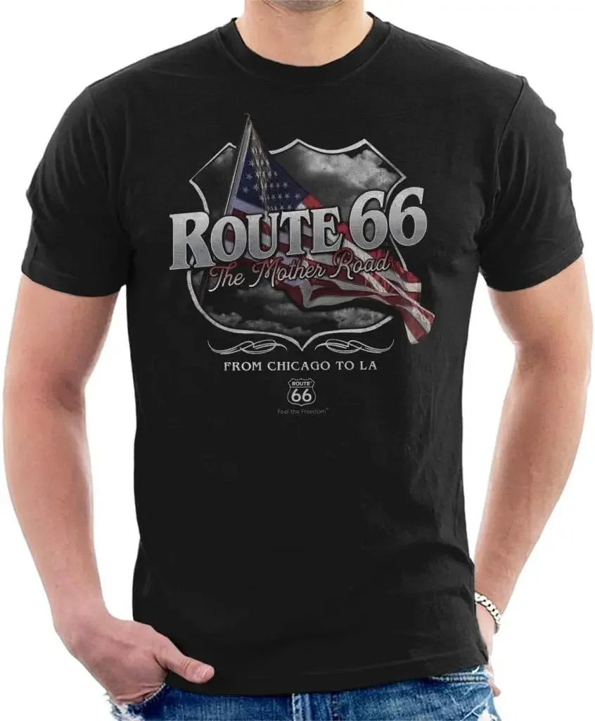 Route 66 Mother Road American Flag Men's Tees High Quality 100%Cotton Short Sleeve