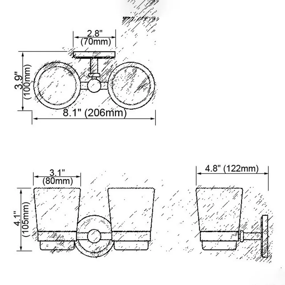 Soporte de cepillo de dientes de latón frotado con aceite negro con tazas dobles de cerámica accesorios de baño montados en la pared aba143
