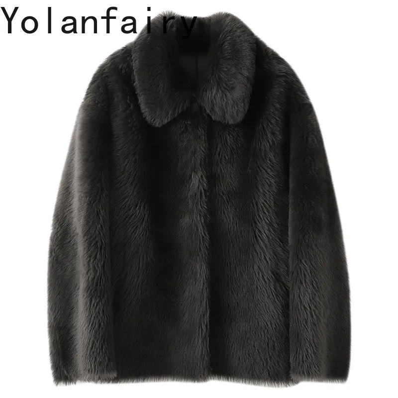 YOLANFAIRY Women High Quality Natural Shearling Coat Winter Loose Young Style Real Lamb Fur Integrated Leather Fur Coats Jacket