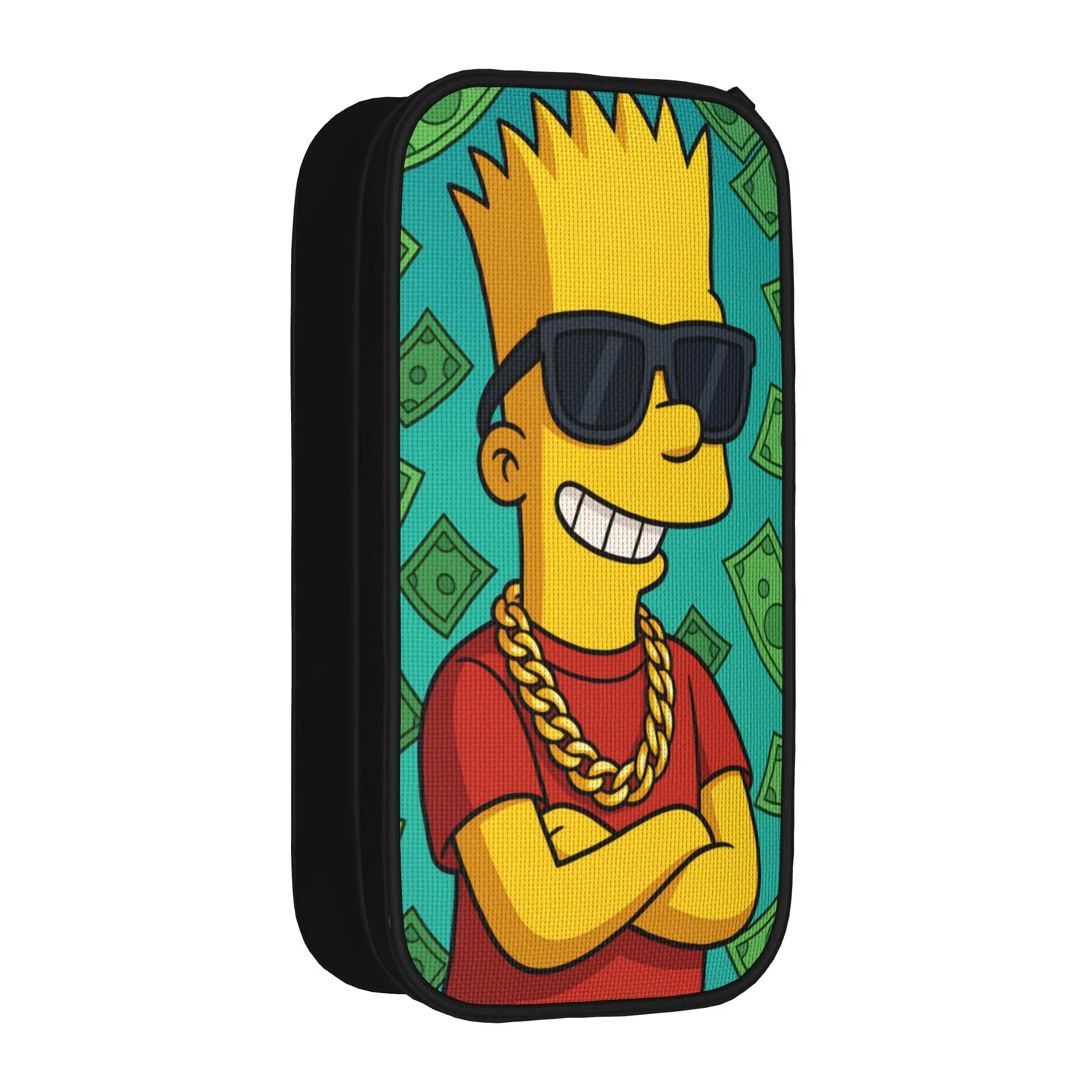 Aesthetic Pencil Case Bart S-Simpsons Hip Hop Gold Chain Sunglasses Pencil Bag Back To School Pencil Cases Boy School Supplies