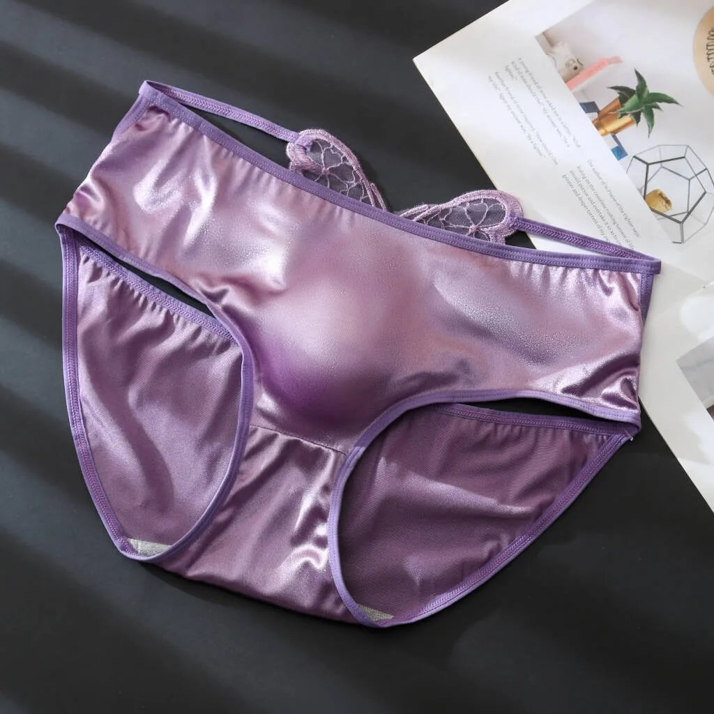 Man's Magic Purple Glossy BF Panty Briefs Custom For LBGQT Group Harajuku Bowtie Cute