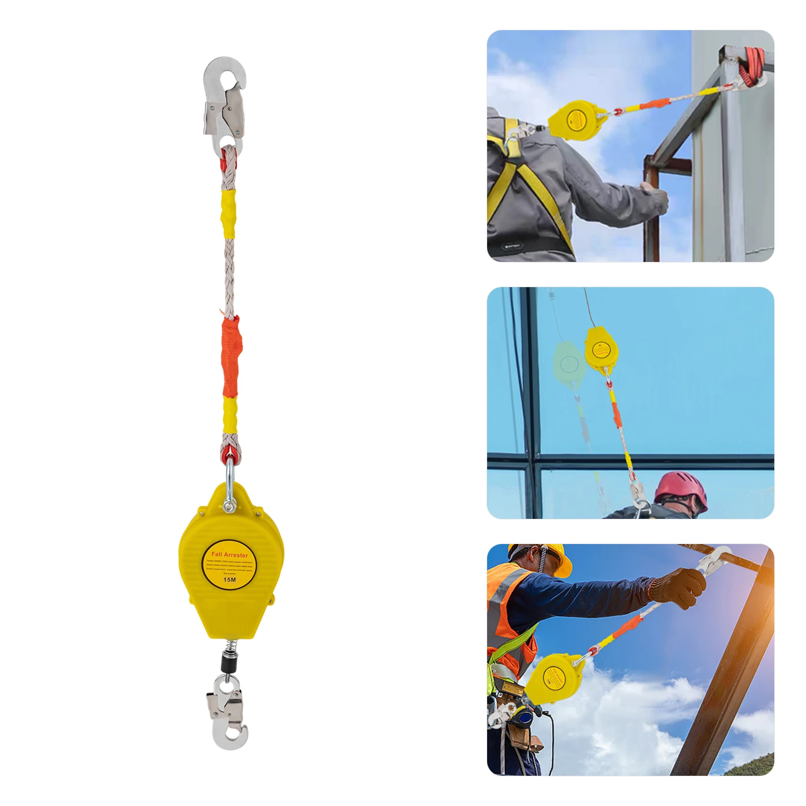 Fall Arrester Rope 49.2 Ft Self Retracting Safety Lifeline Fall Protecter Descent Device 330 Lbs