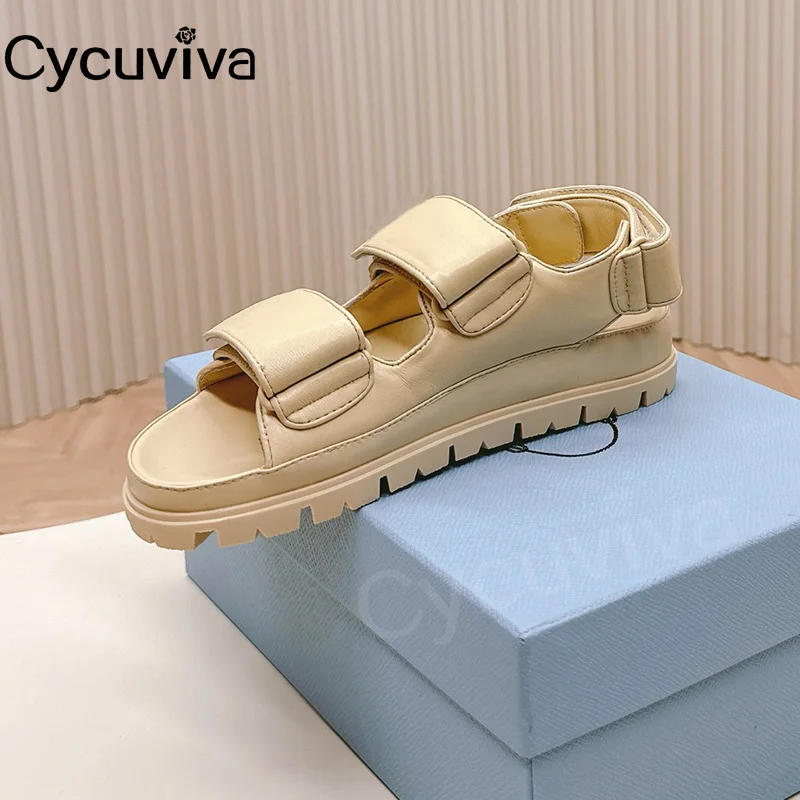 

Designer Summer Holiday Flat Sandals Women Real Leather Platform Beach Shoes Ladies Open Toe Brand Sandalias Mujer