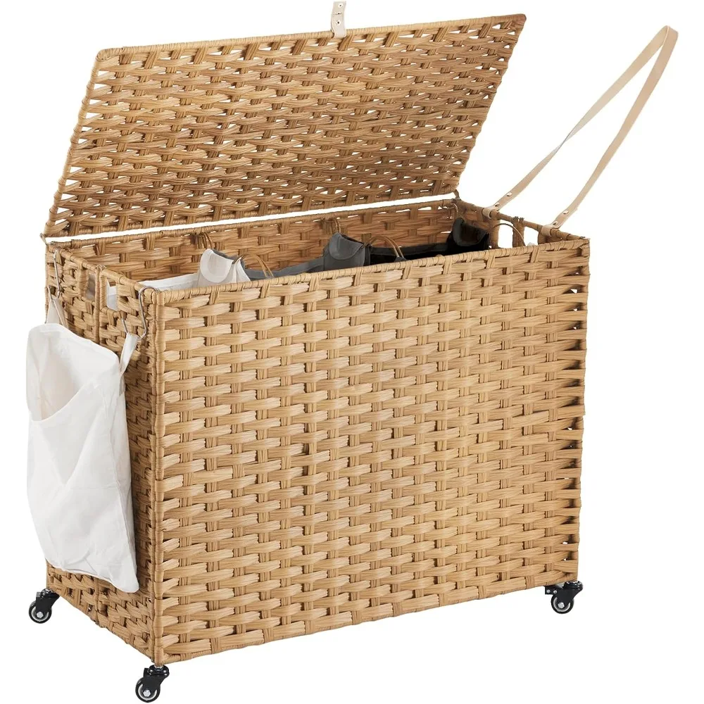 

52.8 Gallon Rolling Laundry Basket with Lid, 3 Removable Color Liners and 3 Mesh Bags