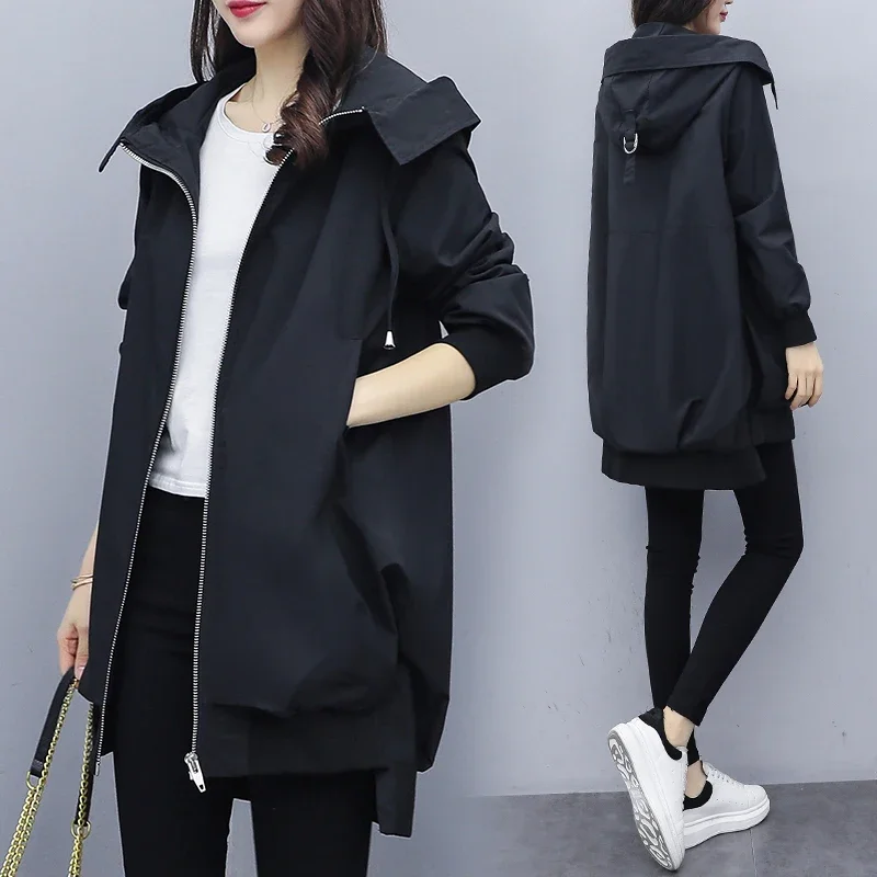 2025 New Loose Casual Hooded Windbreaker Autumn Women's Jacket Long Sleeved Casual Windbreaker Hooded Jacket Loose Basic Jacket
