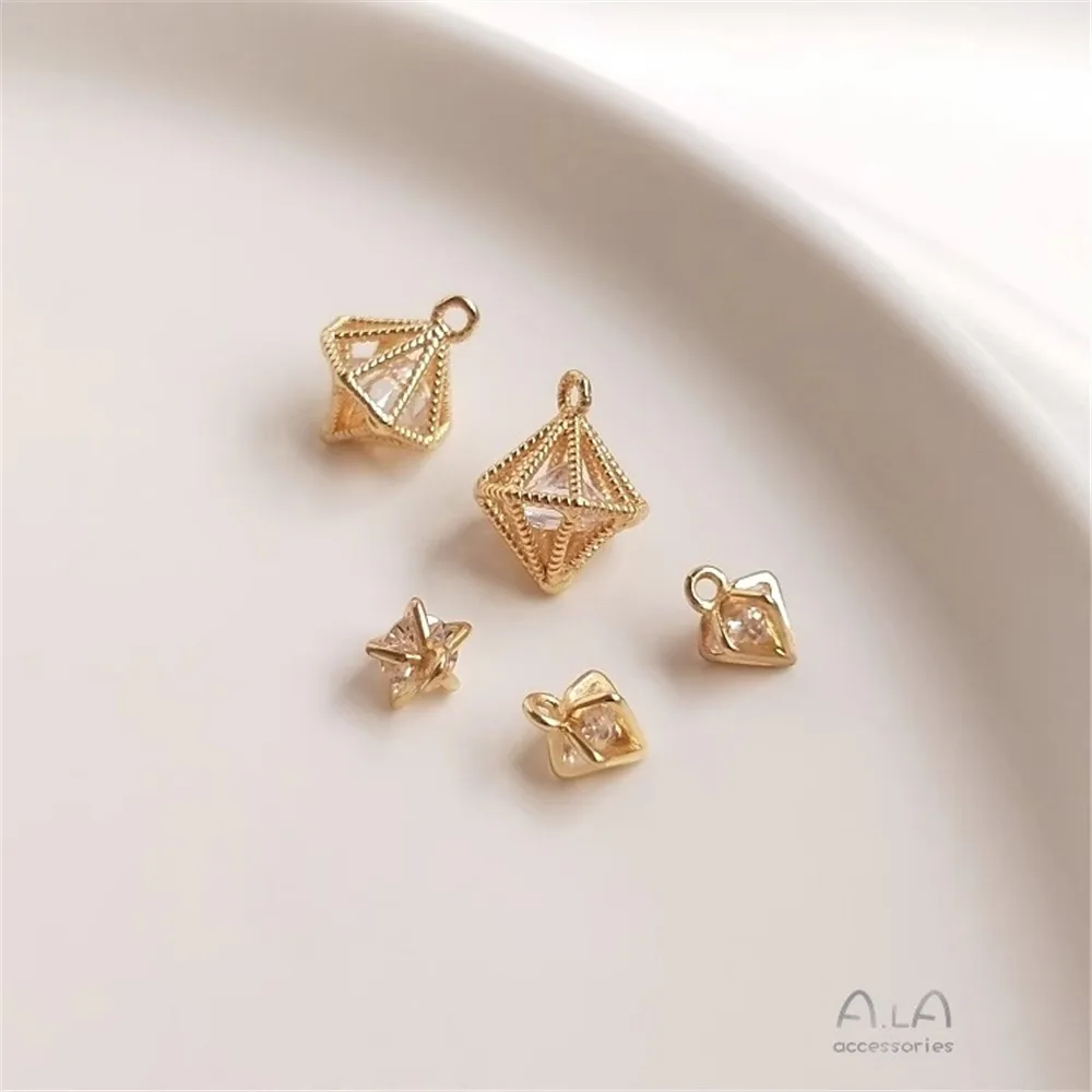 

Color-protecting Pendant 14K Gold Conical Diamond-shaped Bag Zircon Pendant Diy Earrings Pendant Necklace Bracelet
