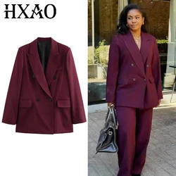 HXAO Burgundy Blazer Women's Blazer Office Wear Women Red Long Sleeve Blazer Women Fit Outerwears Fashion High Quality Blazers