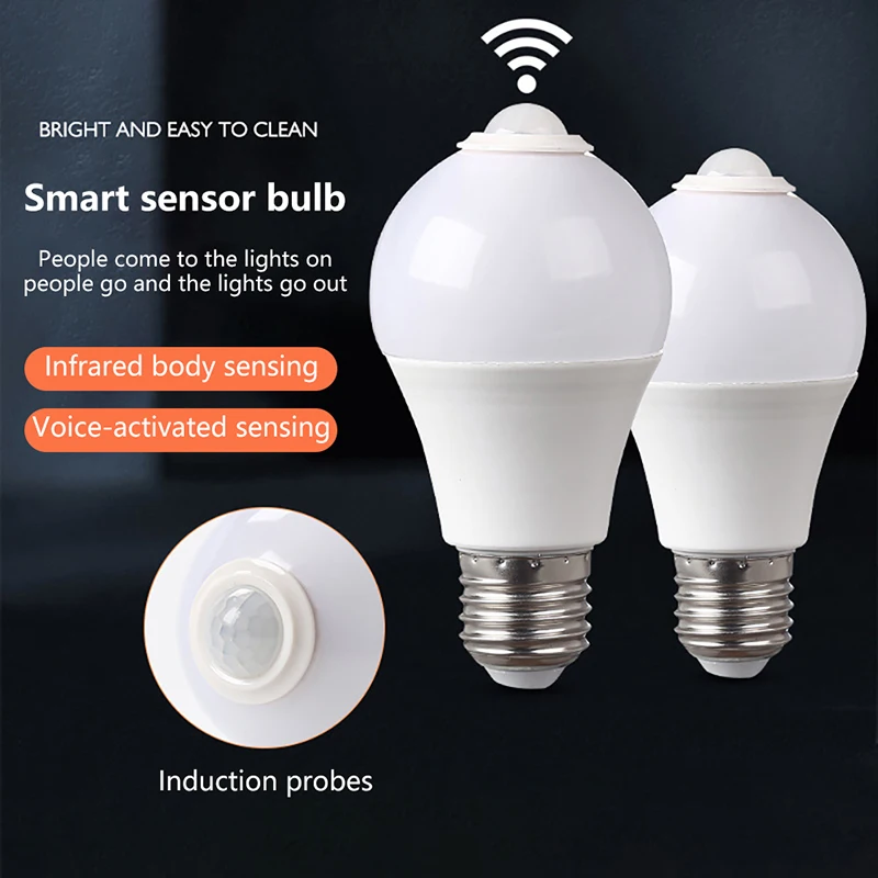 AC220V E27 PIR Motion Sensor Lamp 5W 9W 15W LED Bulb With Motion Sensor Infrared Radiation Motion Detector Night Light Replace