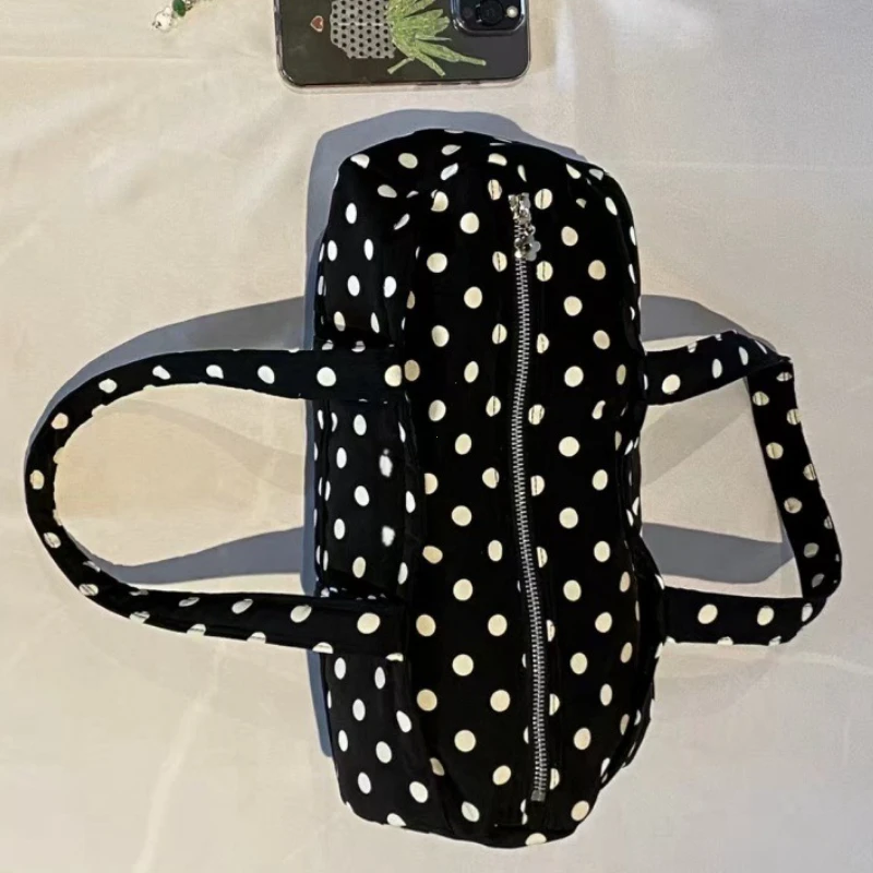2025 جديد الكورية Sle سعة كبيرة حقيبة كتف السفر عادية السيدات حقيبة يد المرأة Y2k البولكا نقطة طباعة قماش حمل حقيبة للشباب