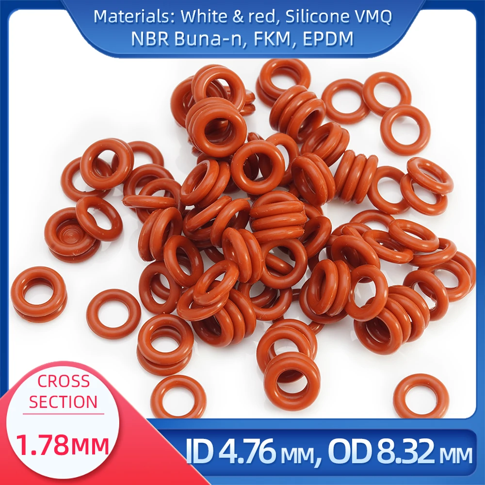 

O Ring CS 1.78mm ID 4.76 mm OD 8.32 mm Material With Silicone VMQ NBR FKM EPDM ORing Seal Gaske