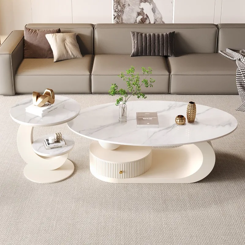 Mesa de centro de suelo de exhibición, mesa de centro ovalada italiana de comedor multifunción, muebles antiguos de lujo para La Casa