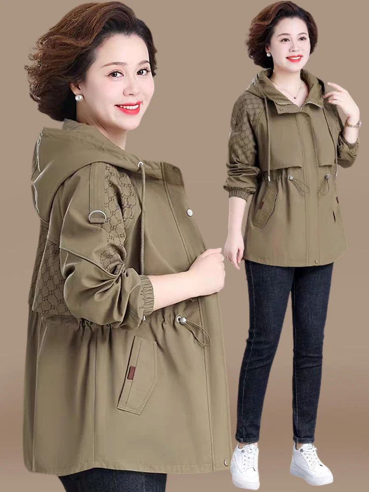 

Весенняя верхняя одежда для женщин среднего возраста: пальто больших размеров с длинными рукавами, на молнии, в корейском стиле, из полиэфирного волокна