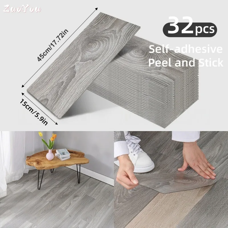 

8/16/32pcs Peel and Stick Flooring with Imitation Wood Grain Waterproof Self-adhesive Wall Sticker for Kitchen Living Room Decor