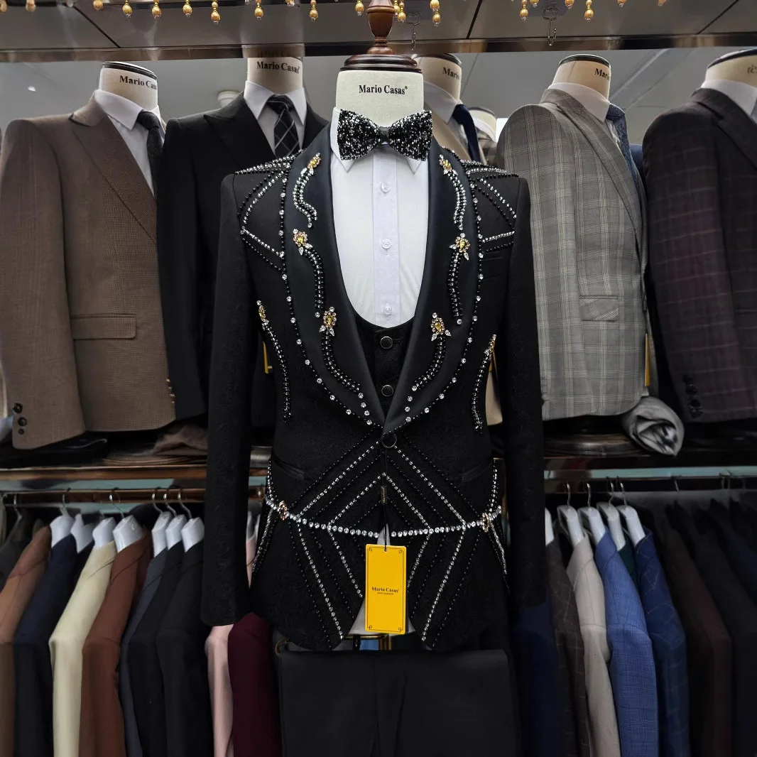 حار بيع واحدة الصدر الرجال 3 قطعة 2026 الفاخرة الرجال سترة سترة دعوى عادية حفلة موسيقية الزفاف مجموعة ل الزفاف العريس البدلة #2