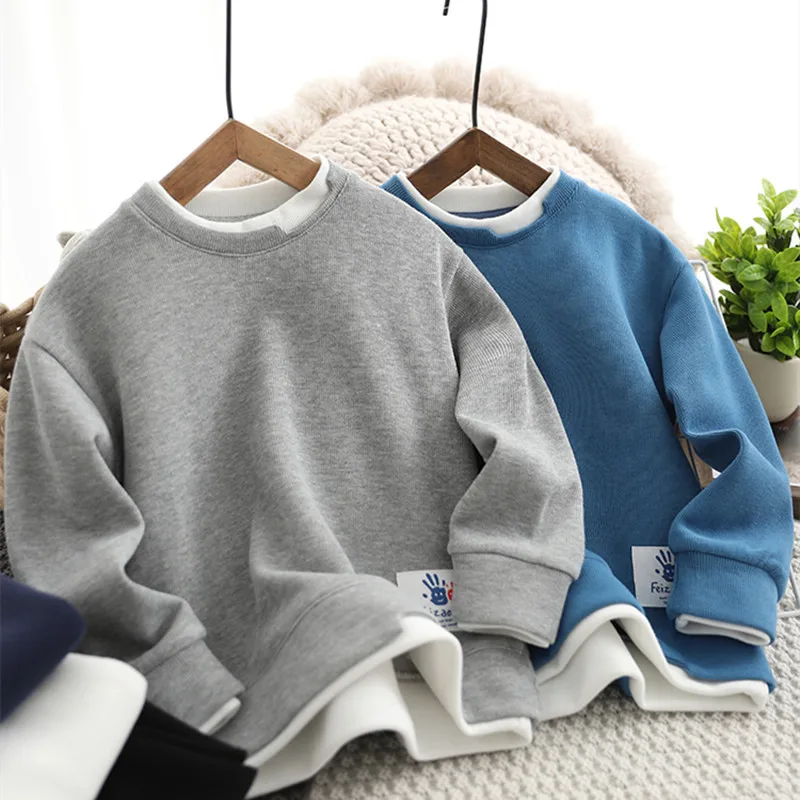 

2025 New Spring And Autumn Boys Hoodie Children's Clothing Big Children's Undercoat Children's Brand Fake Outer Wear Tops