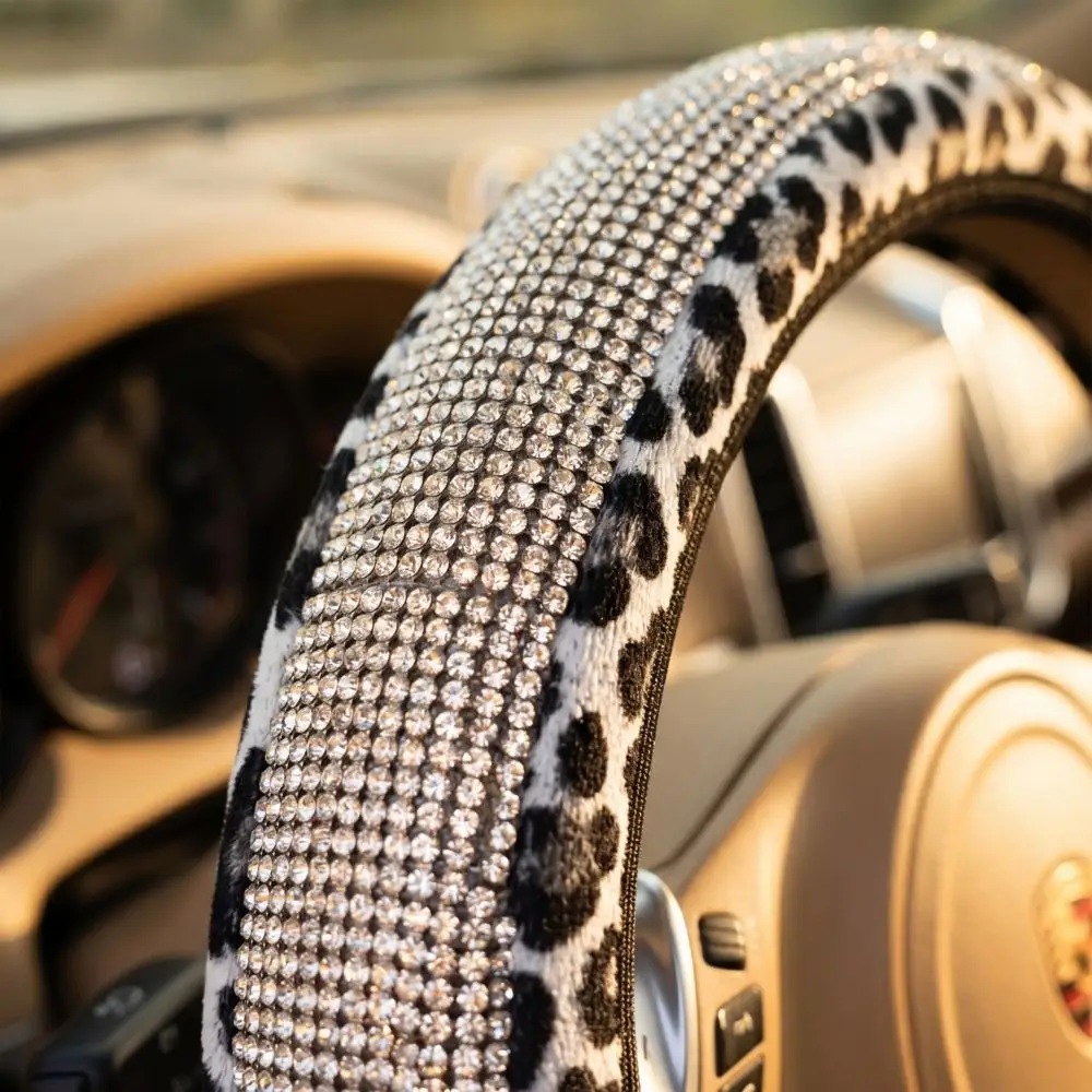 High-End Leopard-Print Leather Car Steering Wheel Cover Embedded Diamonds New Model Interior Car Seat Covers Best-Selling