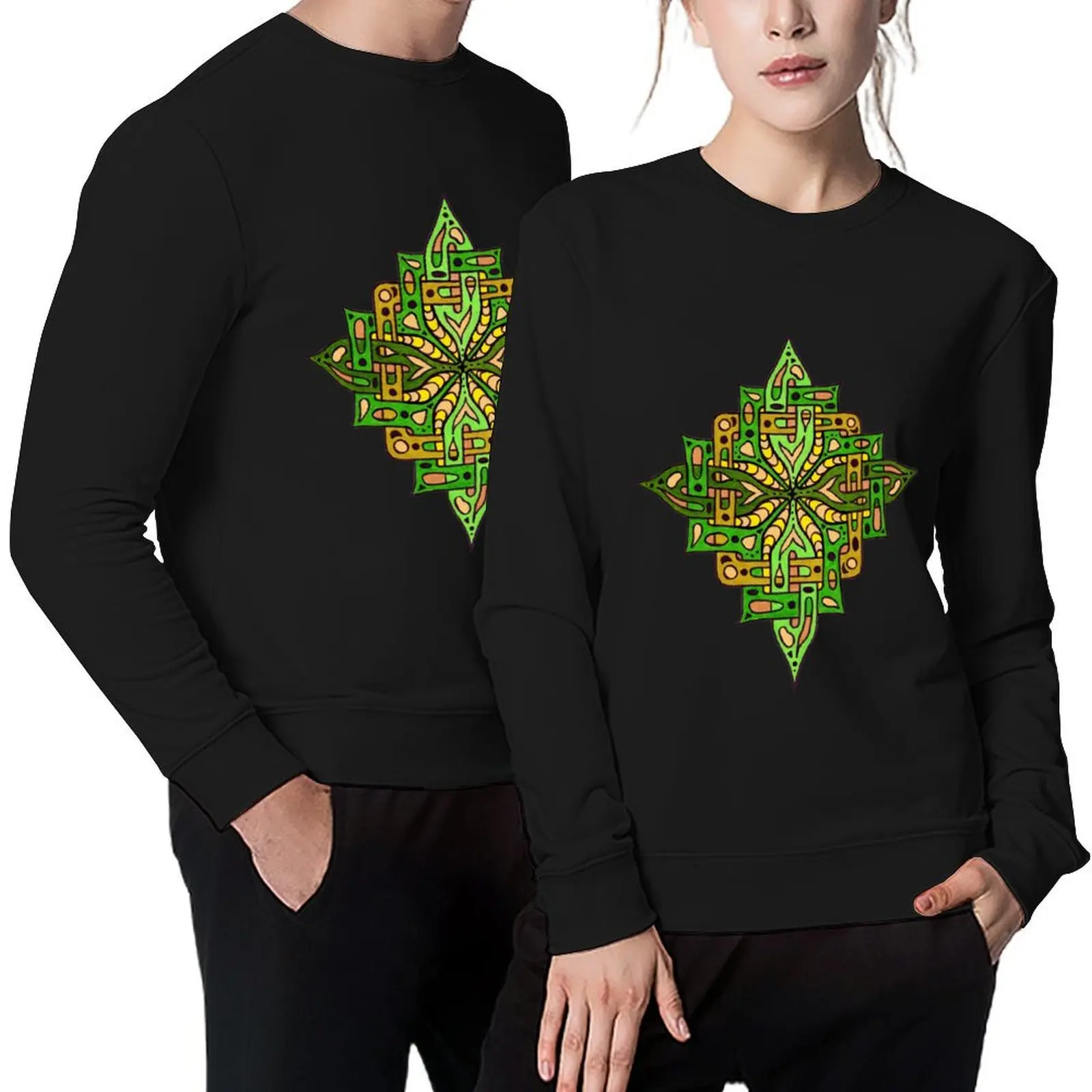 

Interlocking Diamond Mandala - Green and Gold Pullover autumn jacket men mens designer clothes sweatshirts men