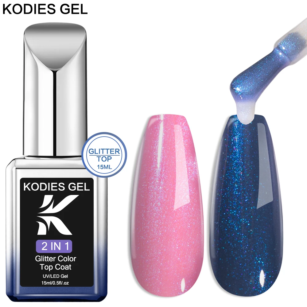 KODIES GEL Chrome Glitter Top Coat Gel Nail Polish Semi Permanent UV Unicorn Blue Manicure Nail Gel Finish Sealer Top No Wipe