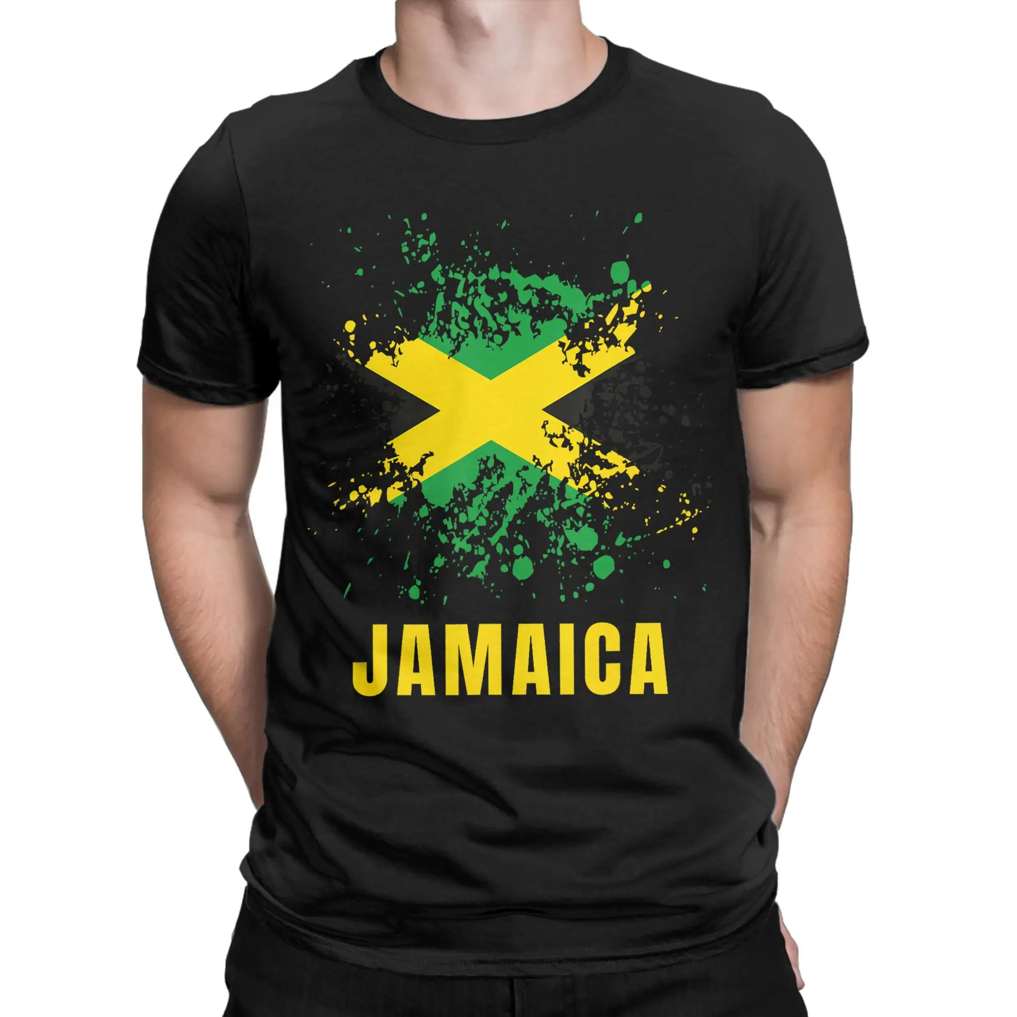 Vintage Jamaica Retro Watercolors Sport Jamaican Flag T-Shirt Men Round Neck 100% Cotton T Shirt  Short Sleeve Tee Shirt Clothes