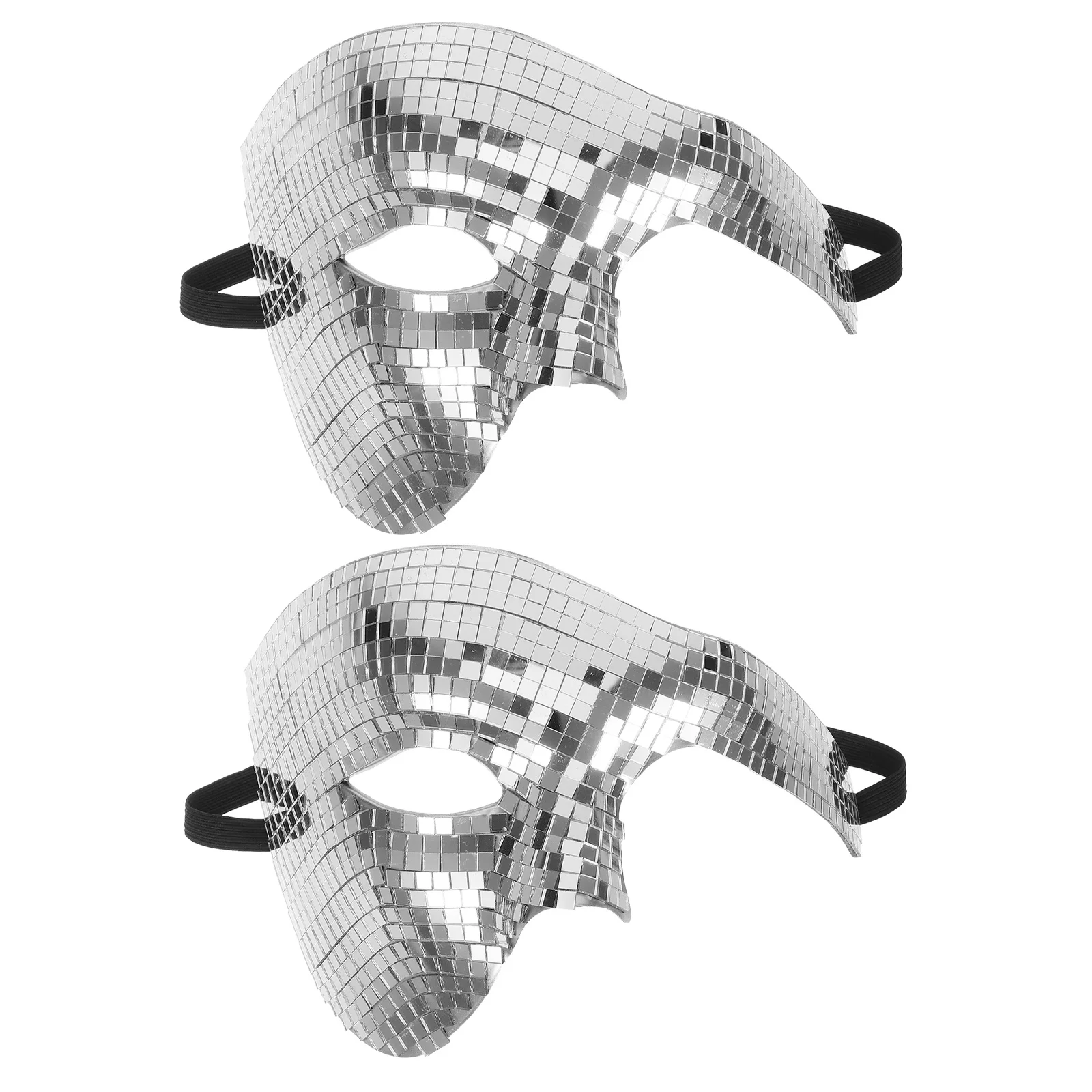 

2Pcs Glitter Disco Mirror Mask Half Face Reflective Masquerade Halloween Party Carnival Dance Costume Mirror Mask