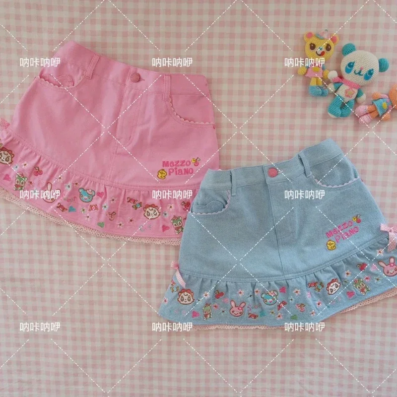 IMU Japanese Soft Girls Kawaii Denim Skirt 2026 Spring Summer New Cartoon Embroidered Daughter Skirt Subculture Y2k Mini Skirt W