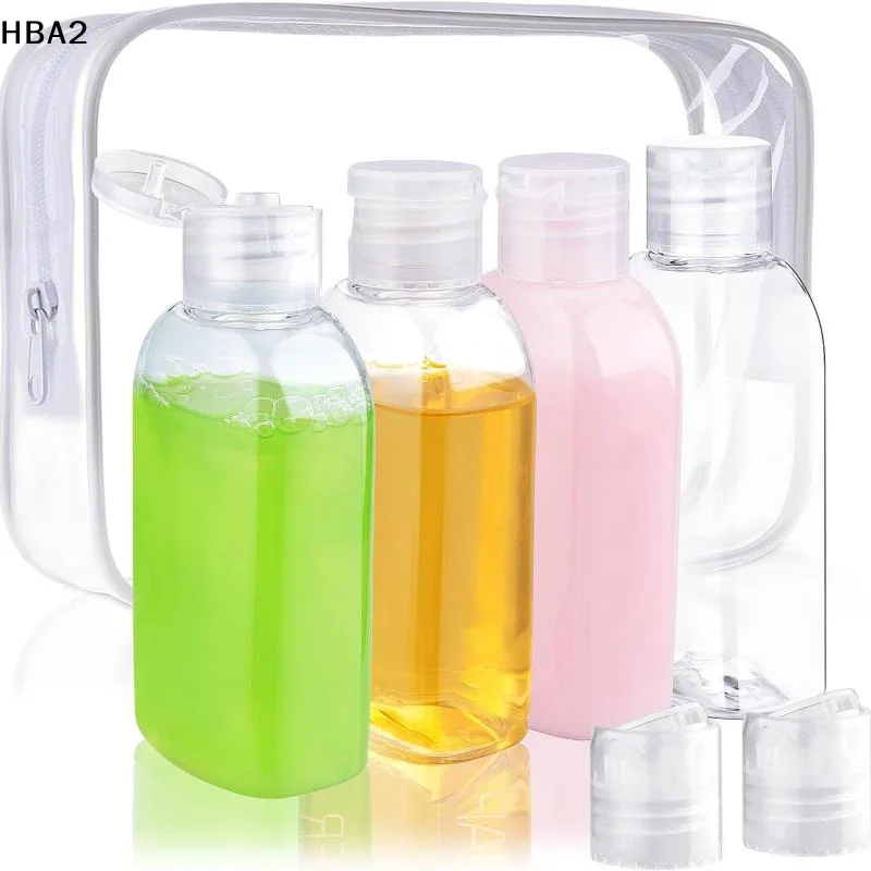 1 Set Empty Shampoo Dispenser 100ml Travel Bottles With Label & Storage Bag Brown Transparent Plastic Bottle Multi-Use Container