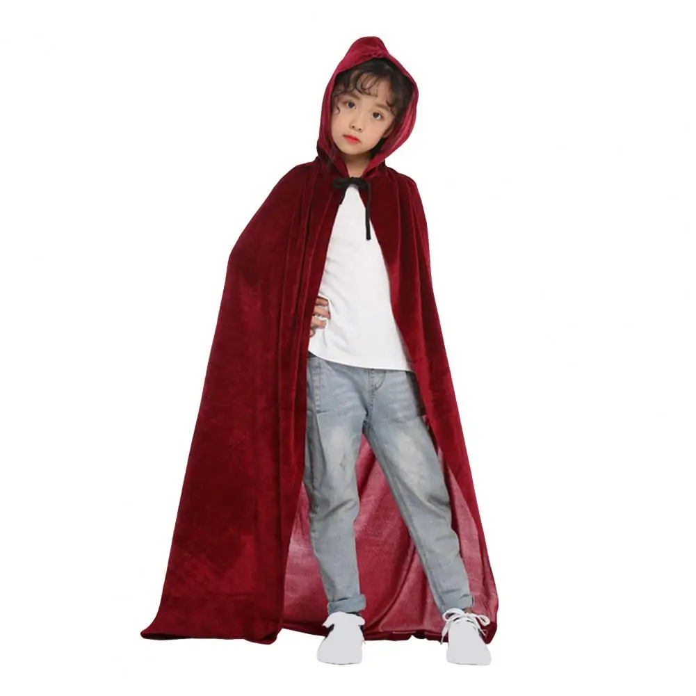 Hooded Cape Kids Halloween Witch Cape with Tie-up Hood for Cosplay Stage Performance Floor Length Unisex Costume Cloak Cosplay