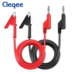 Cleqee 2PCS 4mm Stackable Banana Plug to Alligator Clip Multimeter Test Leads 1m/3.3ft Cables Line Red/Black Jumper Wire