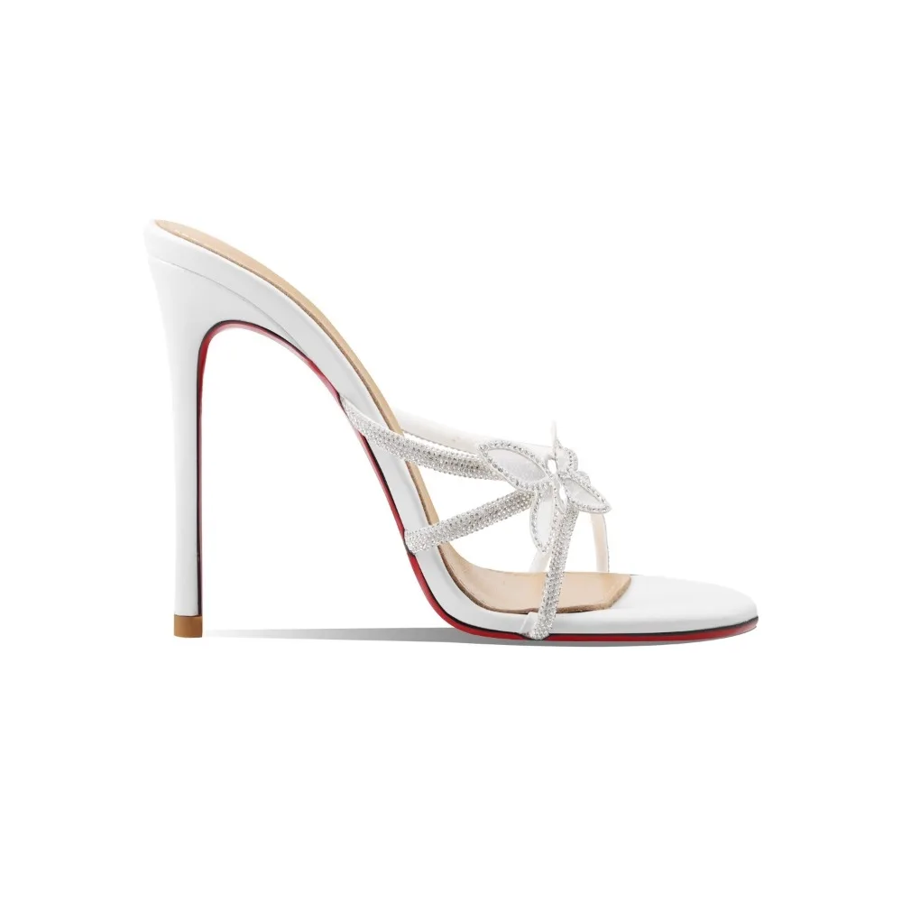 

White Bow Rhinestone Open Toe High Heel Sandals 2025 Spring New Sexy Stiletto Pumps
