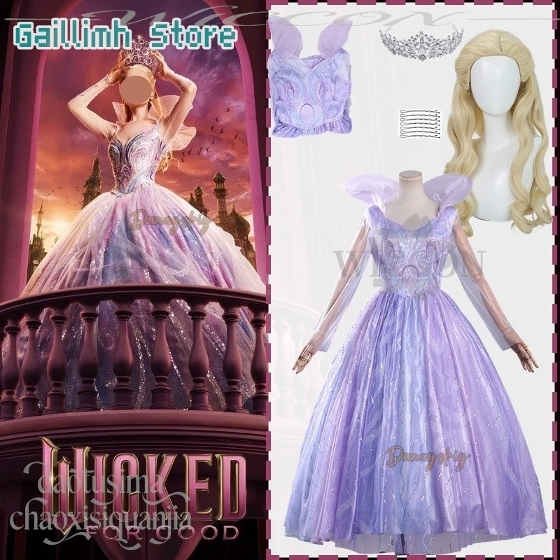 

Аниме Wicked 2 Косплей Glinda 코스프레 의상 Фиолетовый Красивая Фея Принцесса Платье Сладкая Лолита Желтые Парики Корона Реквизит Хэллоуин Вечеринка