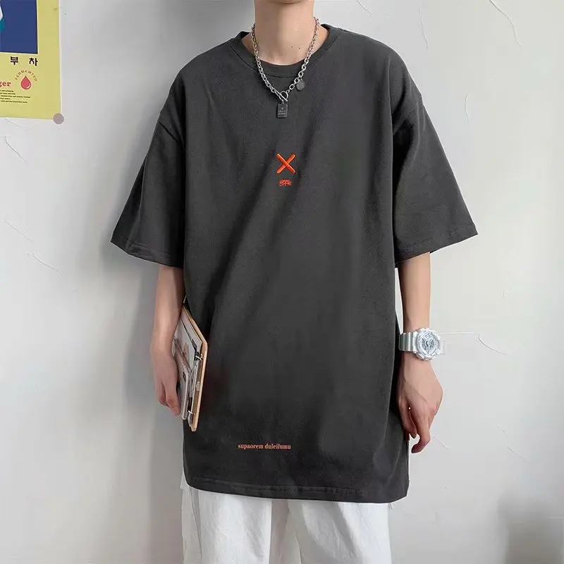 

Summer Men's Short Sleeved Korean Ins Minimalist Loose Solid Color Base Men's Short Sleeved Symbol Letter T-shirt