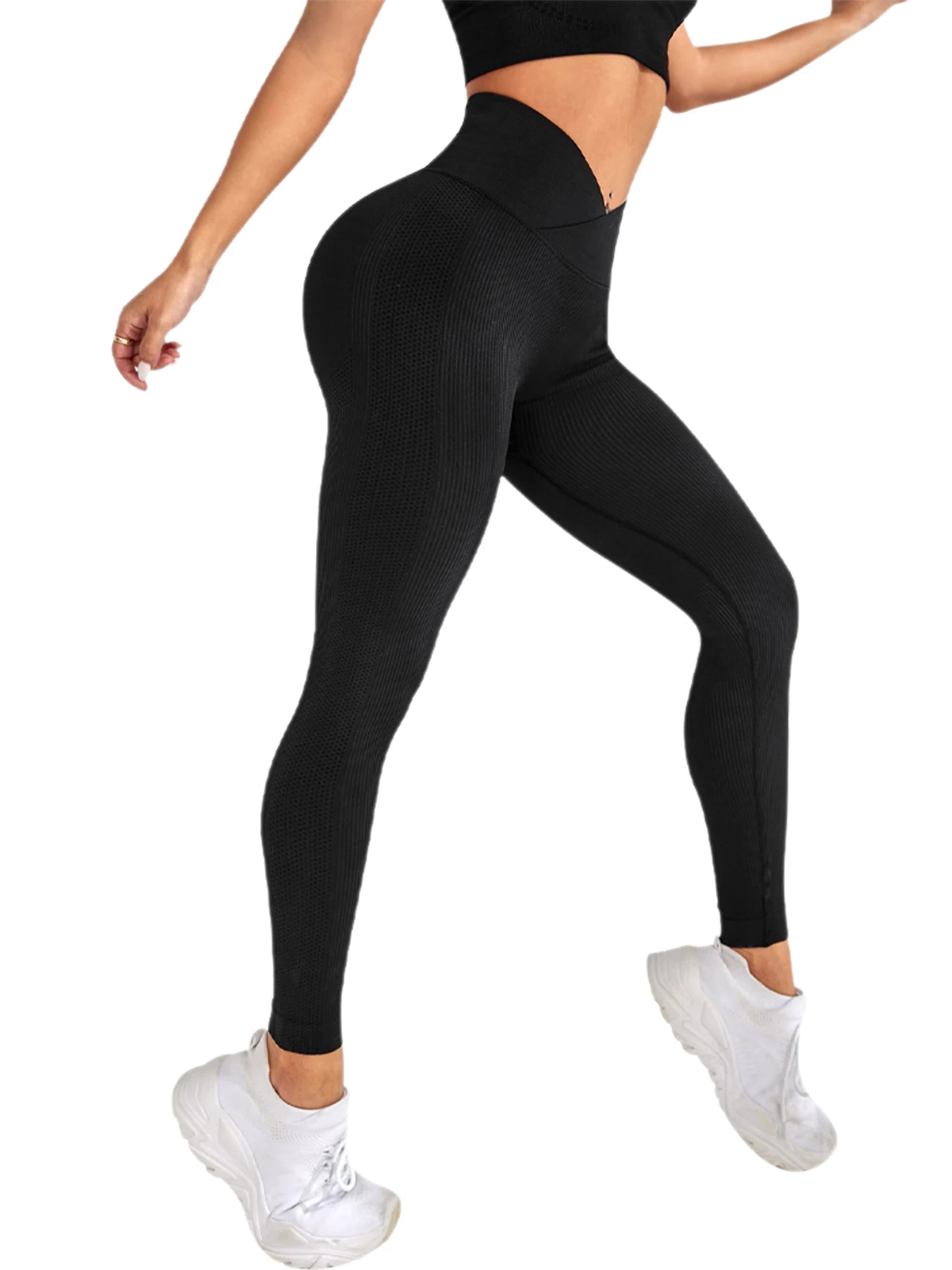 Women\'s Leggings Workout Cross Waist Elastic Bubble Butt Fitness Seamless Yoga Sports Tight Pants