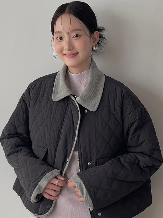 Manteau matelassé en coton pour femme, col Jaet, chaud, Vintage, doux, petite taille, hiver