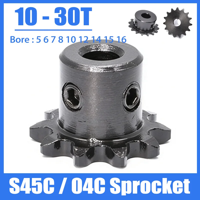 

04C Industrial Sprocket 10-30 Teeth S45C Carbon Steel Sprocket 10/11/12/13/14/15/16/17 Teeth to 30 Teeth Transmission Sprocket