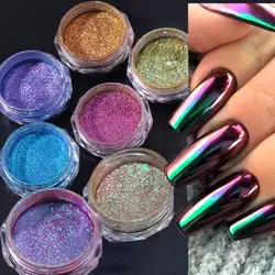 1Jar Chameleon Chrome Nail Glitter Powder 12colors Magic Mirror Nail Unicorn Pigments Nail Art Decorations Chameleon Chrome Dust