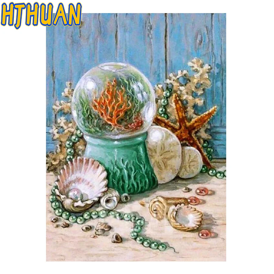 Diamond Painting of Ocean, Starfish, Shell, Full Drill Diamond Embroidery, Cross Stitch, Mosaic Craft, Home Decor, Christmas Gif