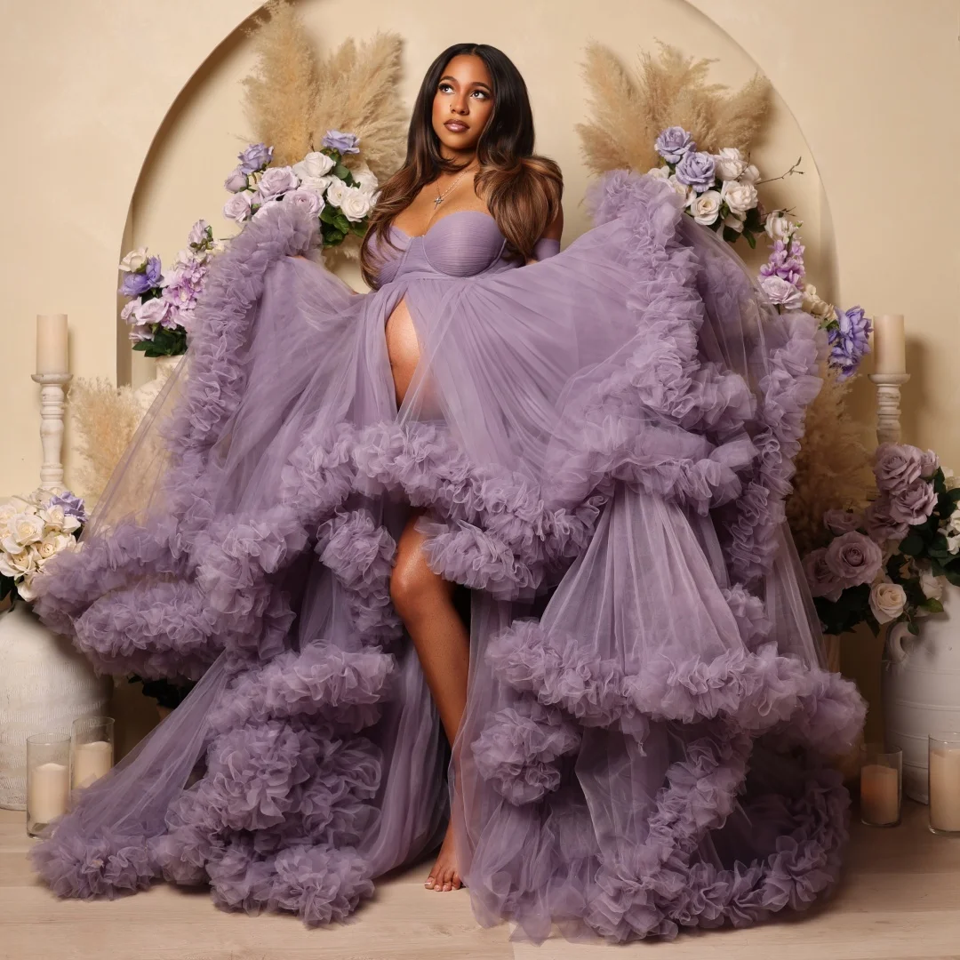 Luxury Prom Dresses Pleated Tulle Off Shoulder Maternity Photoshoot Dress Plus Size Tiered Ruffles Baby Shower Gown Customized