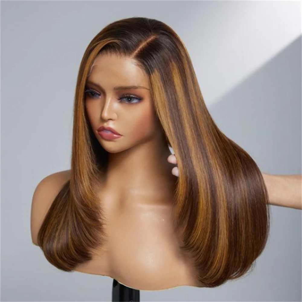 

26Inch Long Highlight Blond Color Straight Lace Front Wig For Black Women With Babyhair Preplucked Heat Resistant Daily