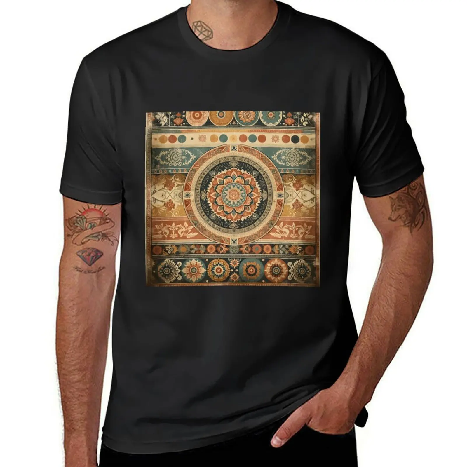 Bohemian Elegance: Vintage-Inspired Tapestry Design T-Shirt sublime anime plain black t shirts men