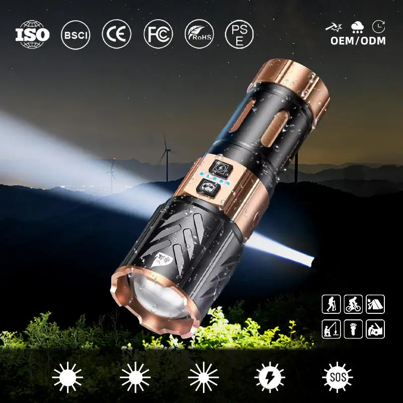 

US Local Stock Emergency Promotional Flashlights Zoomable Torchlight Powerful Torche Waterproof Usb Rechargeable Led Flashlight