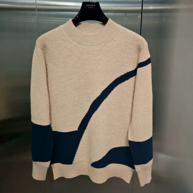 

Оригинальный дизайн, осенняя новинка, модный простой свитер с принтом на груди, круглый вырез, вязаный, повседневный, трендовый, мужской, свободного кроя, комфортный.