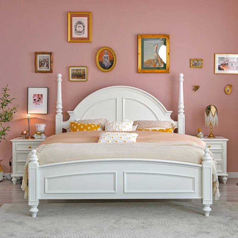 Queen Bedframe White Double Bed European Simple Modern Human Double Bed Princess Bedroom Small Cama Matrimonial Furniture
