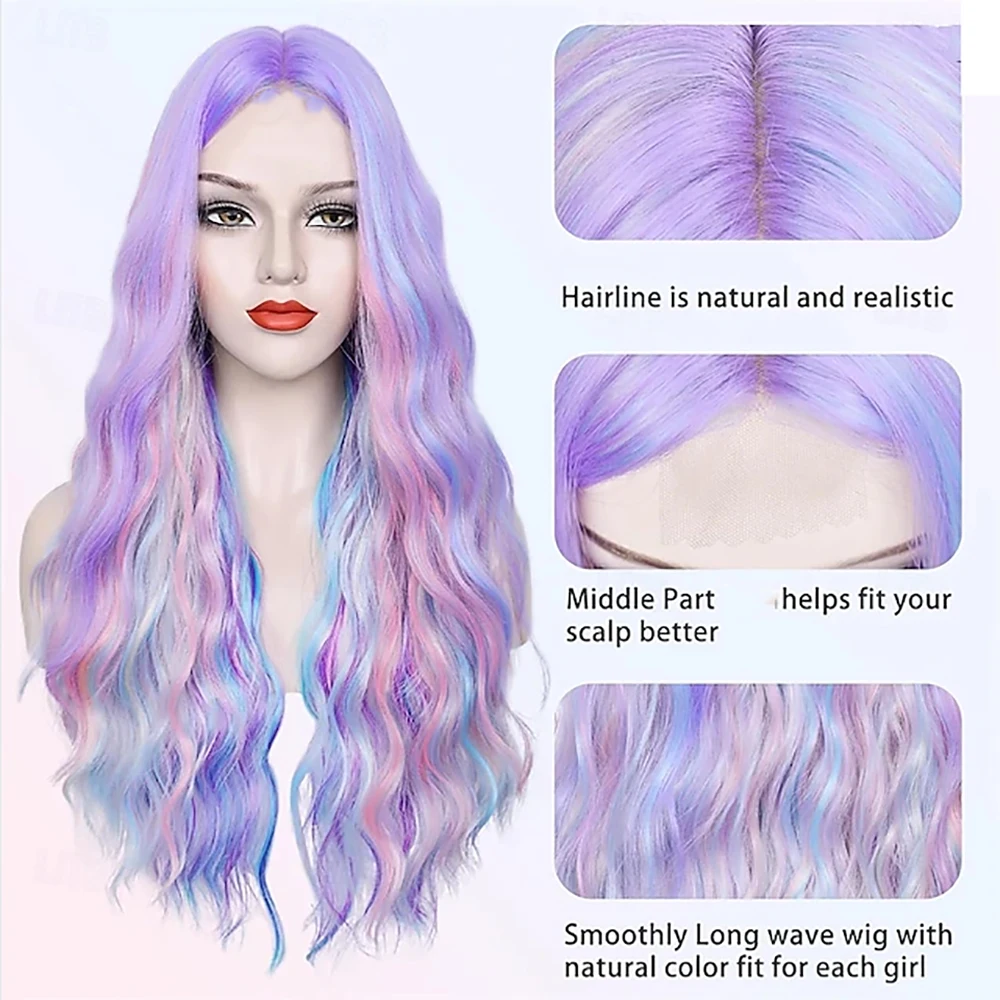 HAIRJOY  Synthetic Hai Carnival Wig Pink Blue Purple Curly Wavy Long   Cosplay Costume Festival Halloween Wig for Women