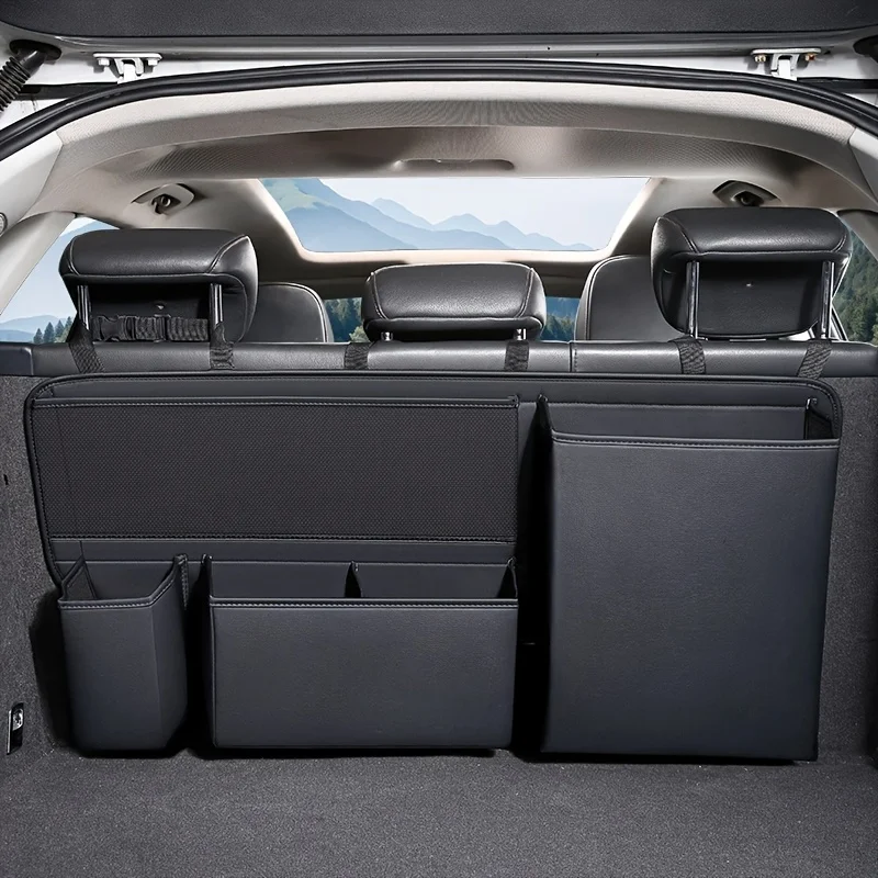 1PCS Universal Car Bag Multi-compartment Buckle Fix Wear-resistant Leather Hanging  for Drinks Documents Sundries Storage