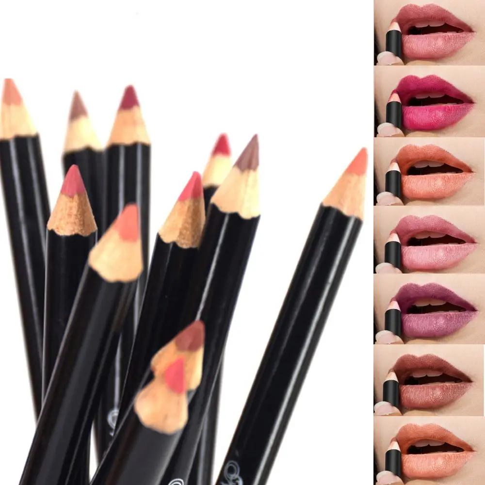 Natural Long Lasting Makeup Cosmetic Waterproof Matte Lip Liner Lipstick Eyeliner Pen Lip Liner Pencil 12 Assorted Colors