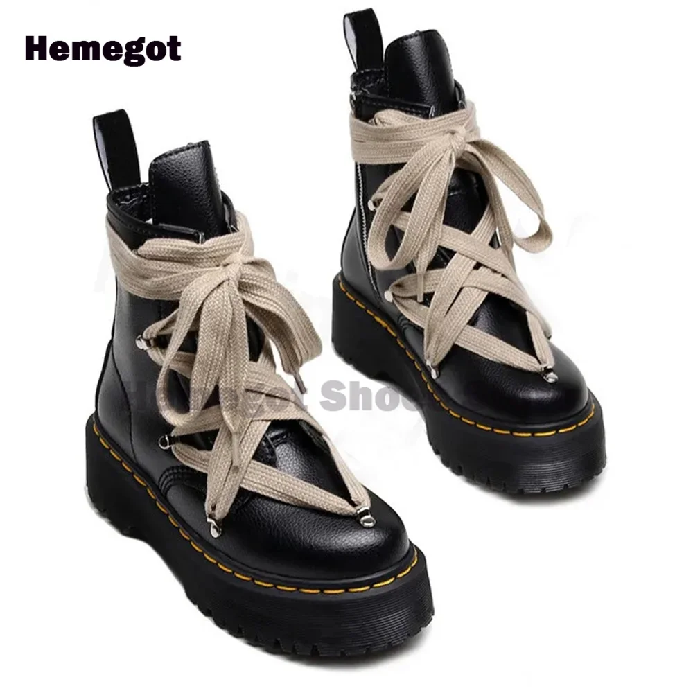 Cross Straps Men's Boots Punk Street Platform Shoes Black Height Increasing 2024 Niche New Arrival Neutral Trendy Handmade Botas