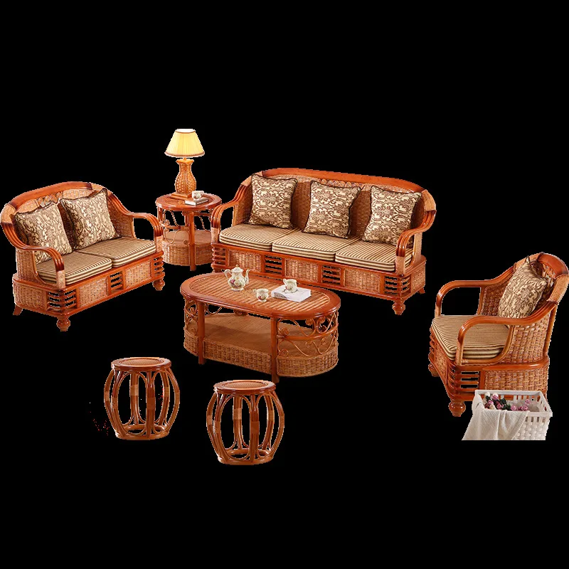 Rattan sofa living room leisure modern light luxury three-person household sofa size apartment combination