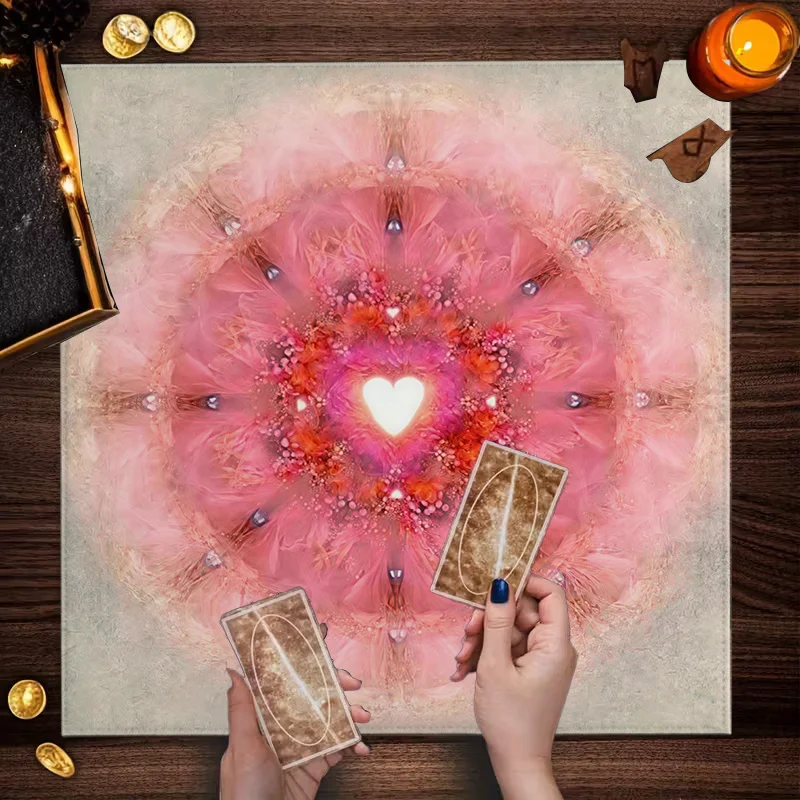 VIKAMA Pink Love Light Effect Mandala Tarot Card Tablecloth Self Healing Altar Cloth Love Chakra Divination Meditation Mat