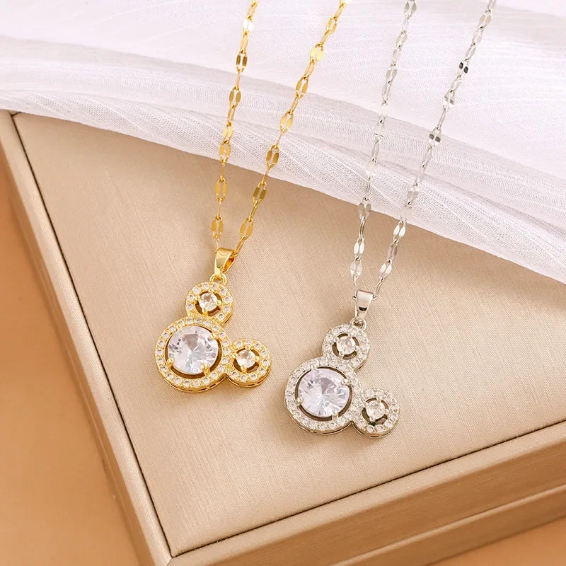 

Новое женское ожерелье с подвеской в виде головы Микки, инкрустированное бриллиантами, нишевое дизайнерское ожерелье