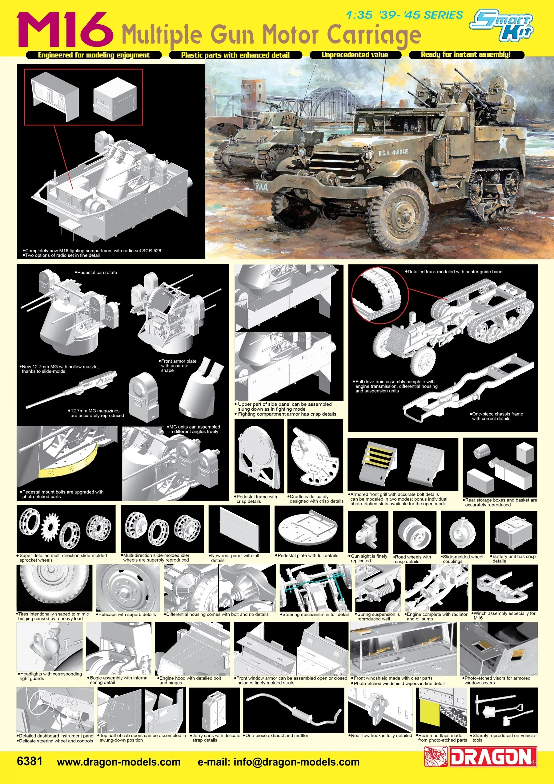 DRAGON Plastic Scale Model Kit 6381 US M16 Air Half Track Armored Vehicle 1/35